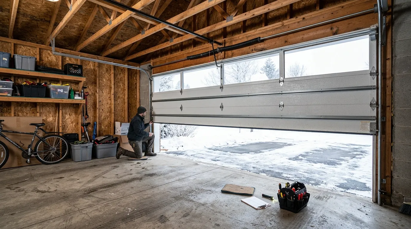Garage door detail illustrating why issaquah garage doors let the cold in